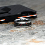 Tungsten Men's Wedding Ring Galaxy Opal / Hammered - Gaboni Jewelers