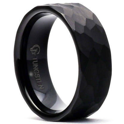 PERS Hammered Black Tungsten Wedding Band for Men 8mm