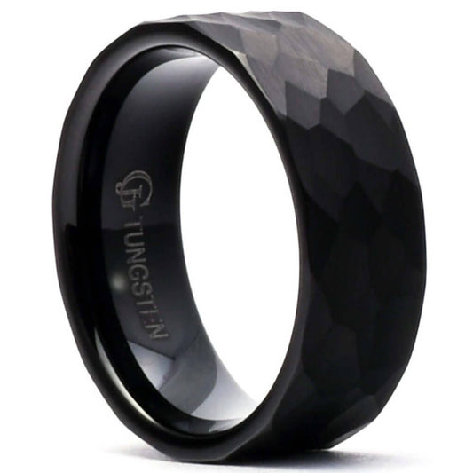 PERS Hammered Black Tungsten Wedding Band for Men 8mm