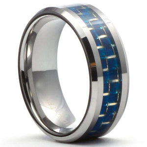Alianza de boda de tungsteno JART con incrustaciones de fibra de carbono azul