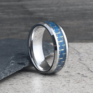 JART Tungsten Wedding Band Blue Carbon Fiber Inlay