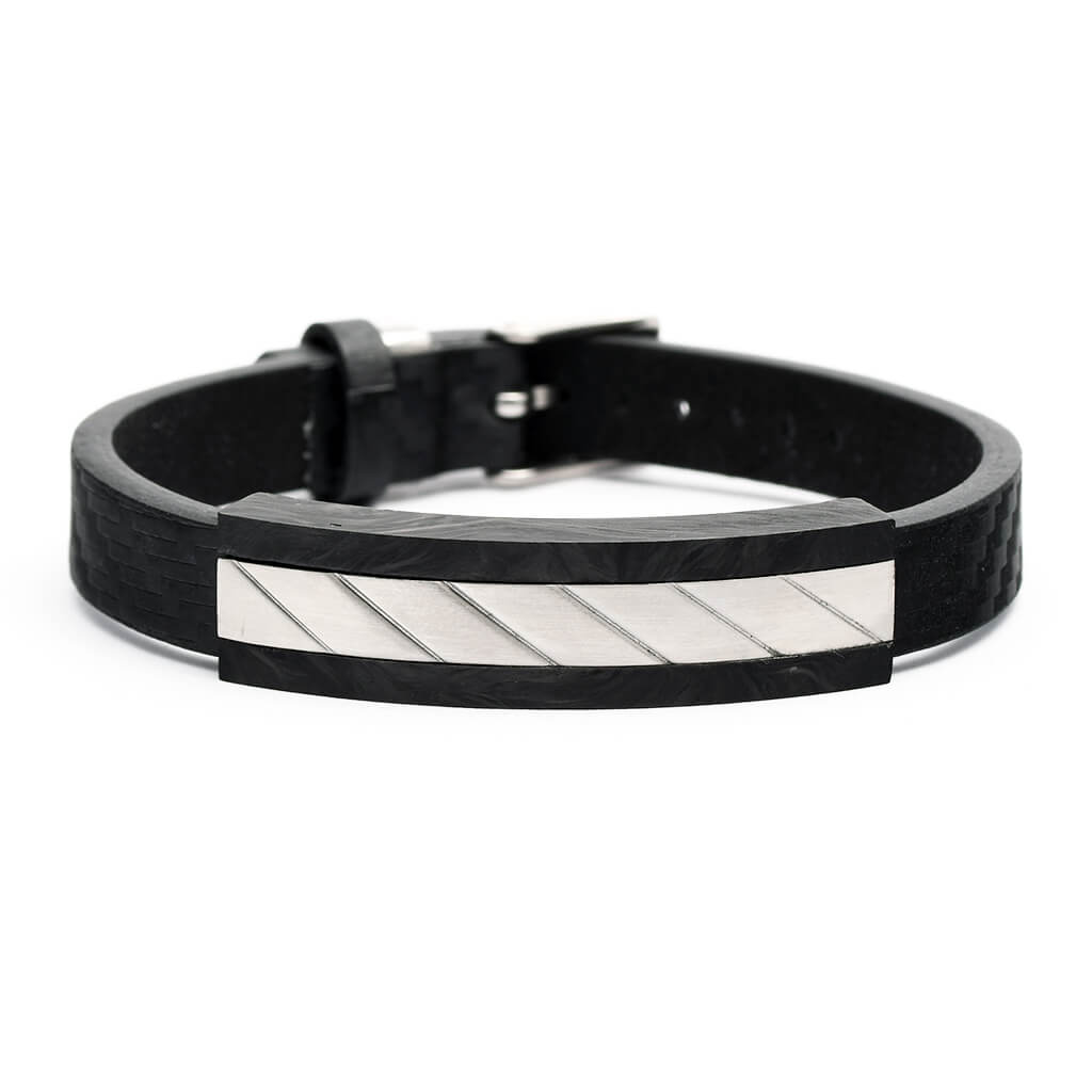 Men's Black Bracelet with Metal Bar Silver – THE AXEL