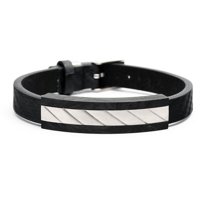 Men's Black Bracelet with Metal Bar Silver – THE AXEL