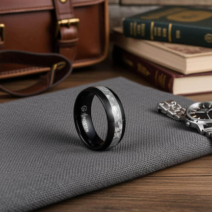 DUNE Black Tungsten Ring with Meteorite 8mm - Gaboni Jewelers
