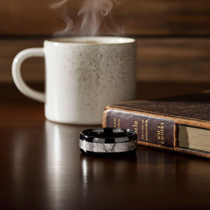 DUNE 8mm Black Tungsten Ring with Meteorite - Gaboni Jewelers