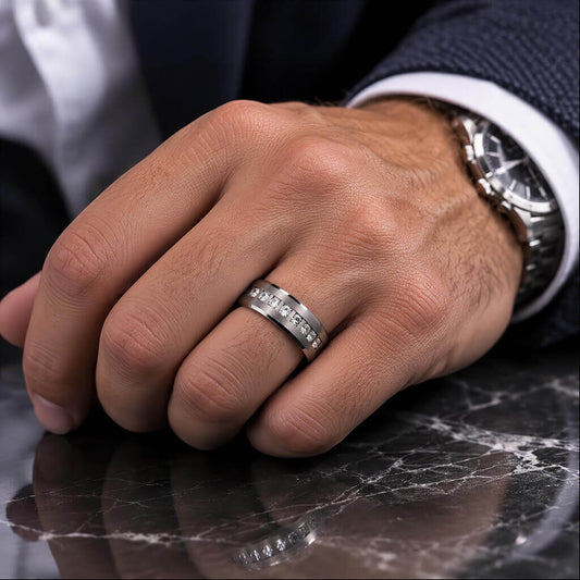 Men’s Simulated Diamond Titanium Wedding Band - ZIBI