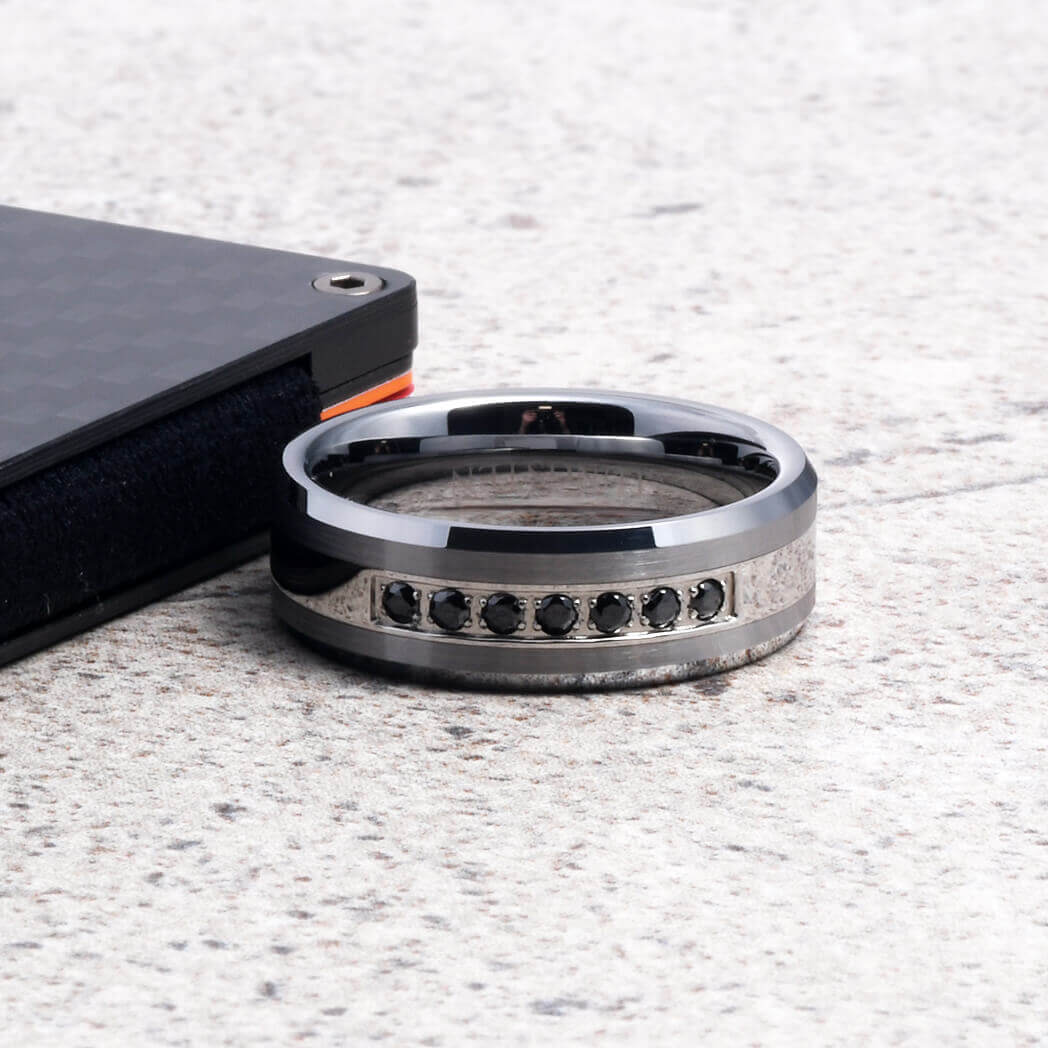 MUCCO Tungsten Men's Black Diamond Wedding Band Gaboni