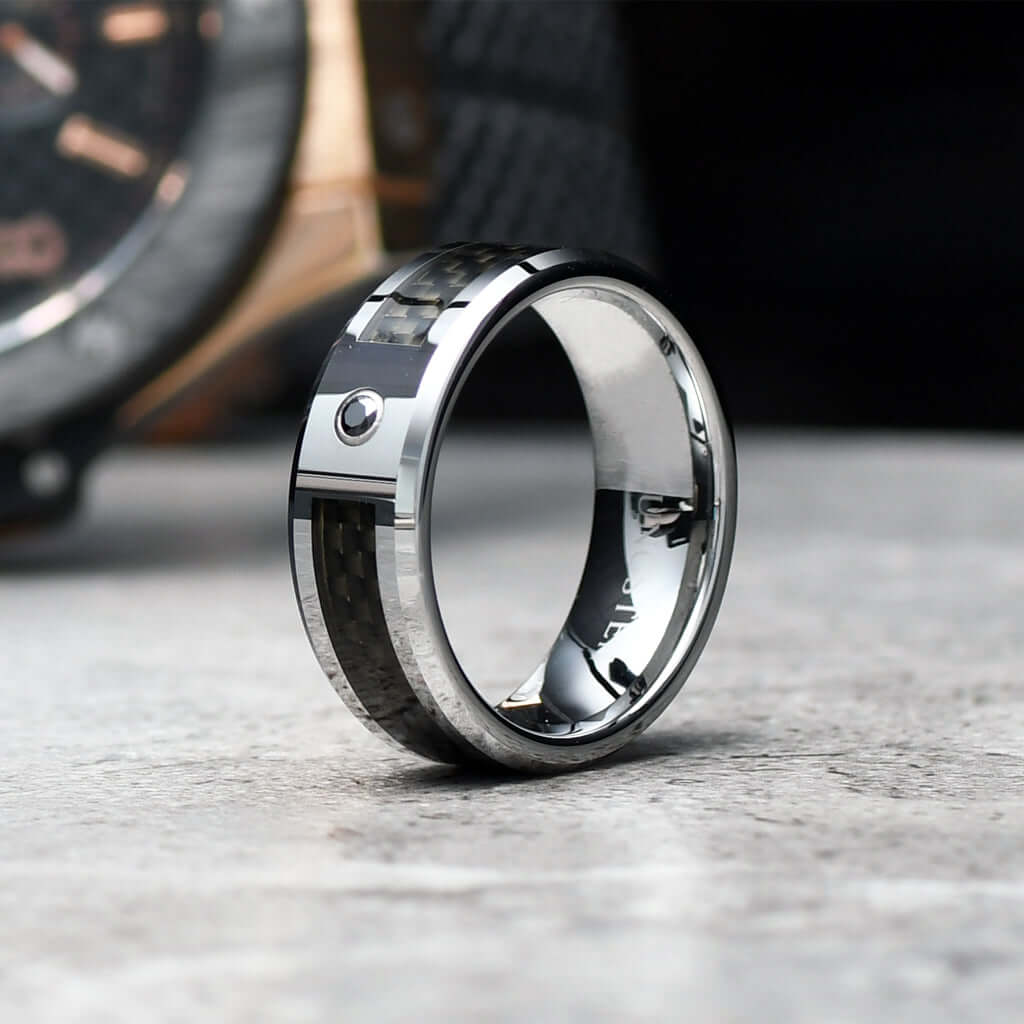 Black Tungsten Ring With Koa Wood Inlay | Mens Wedding Ring | 8mm – Elk and  Cub