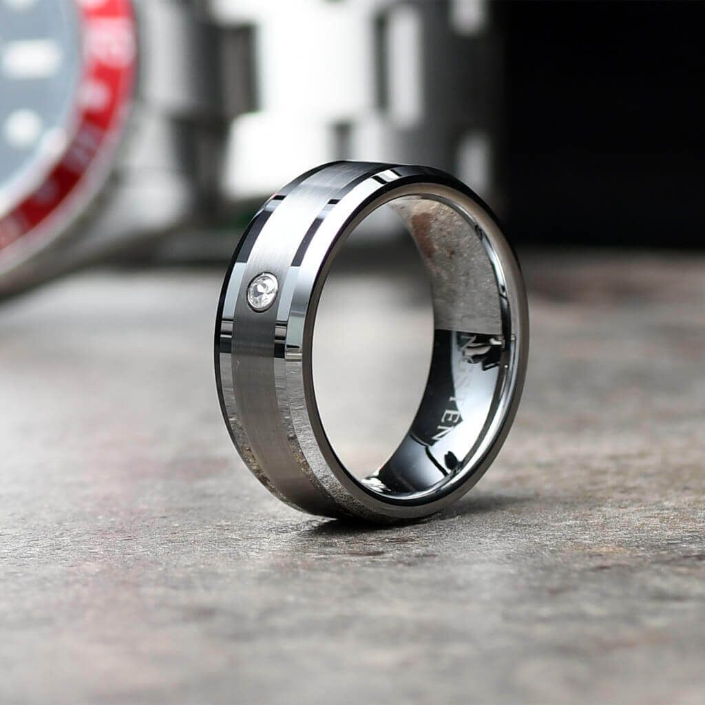 GAUTIER Alianza de boda con diamantes y circonitas cúbicas solitarias de tungsteno de 8 mm