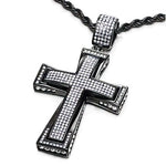 Hip Hop Men's Stainless Steel Cross Pendant Iced Cubic Zirconia 30" Chain