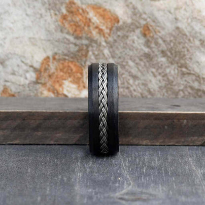 SPARK Mens Carbon Fiber Wedding Ring with Steel Knot - Gaboni 