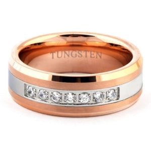 GAMA Rose-Gold Tungsten Wedding Ring for Men or Women 7 Stones - Gaboni Jewelers