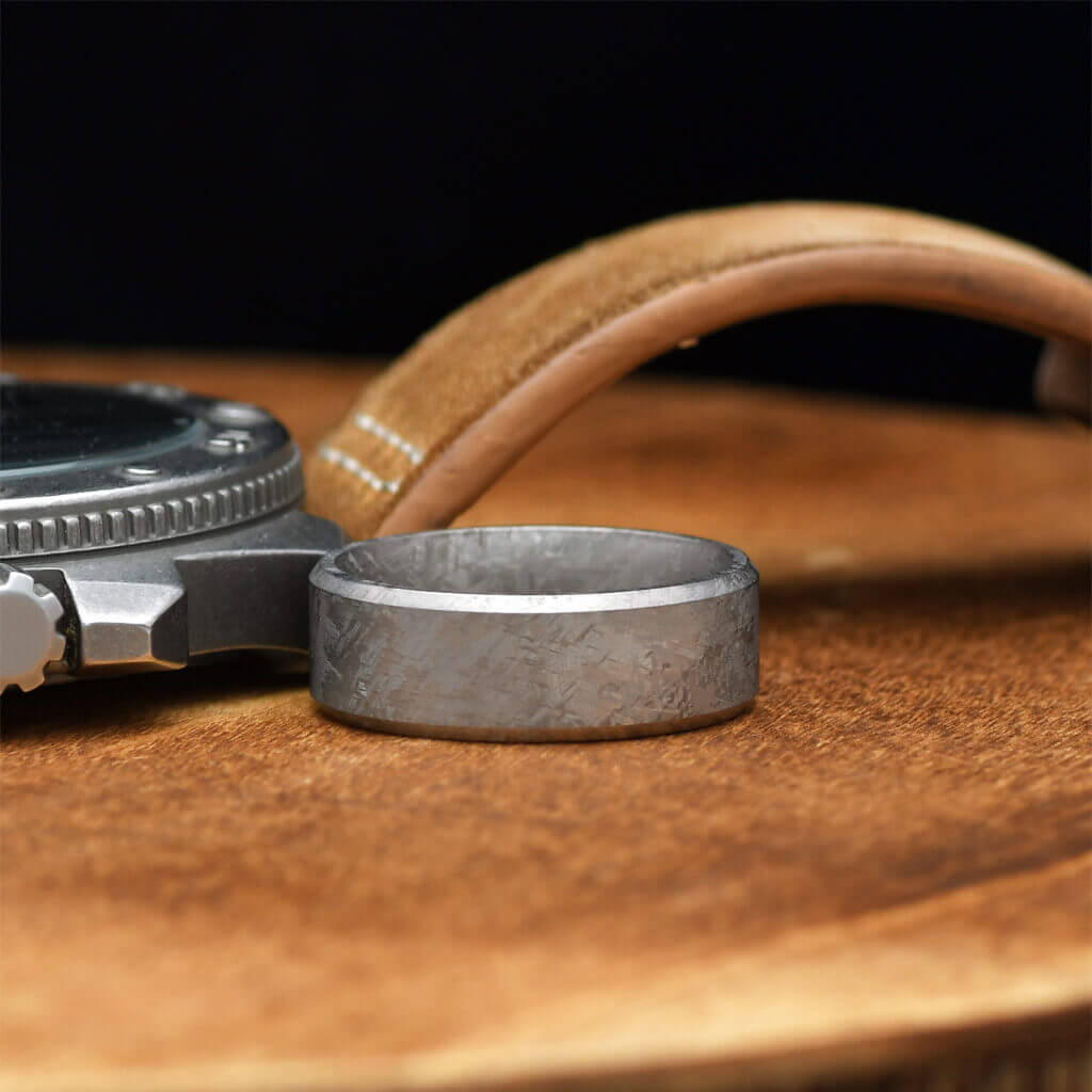Meteorite Wedding Ring for Men Beveled - MARS