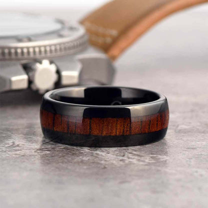 BILLY Tungsten Men's Wedding Ring Koa Wood Inlay - Gaboni Jewelers