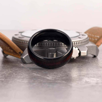 BILLY Black Tungsten Men's Wedding Band Koa Wood Inlay - Gaboni Jewelers