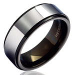Black Men's Tungsten Wedding Ring Shiny Top Steps BATTI - Gaboni Jewelers