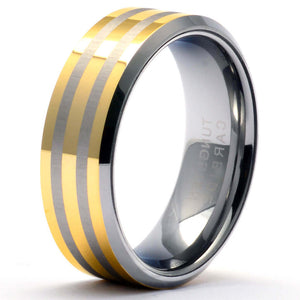 Gold Tungsten Band Ring Beveled - SCOT