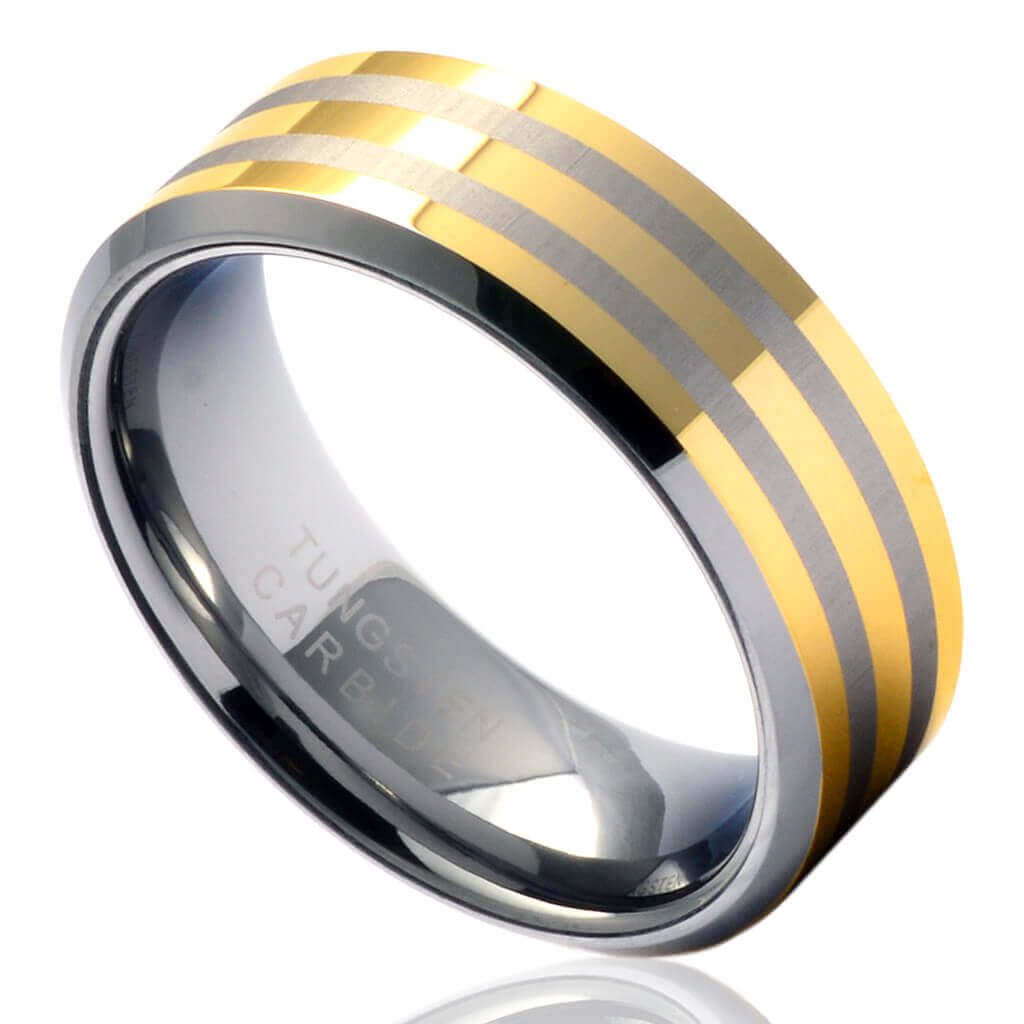 SCOT Gold Tungsten Wedding Band Ring Beveled
