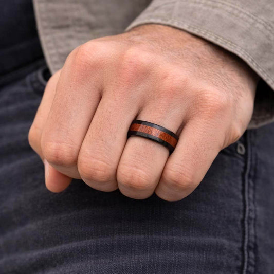 BILLY 8mm Black Men's Tungsten Wedding Band with Koa Wood