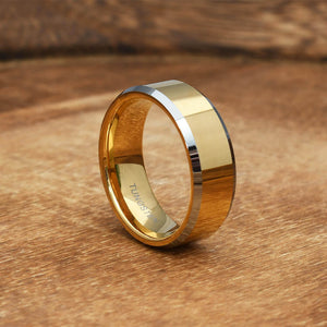 XANTI 8mm Gold Tungsten Wedding Band Beveled Edges