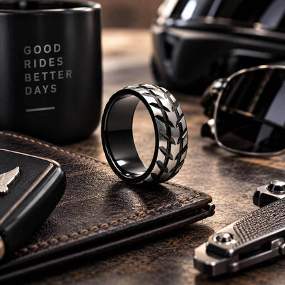 aprilomat superbike tire tread ring black zirconium Gaboni Jewelers