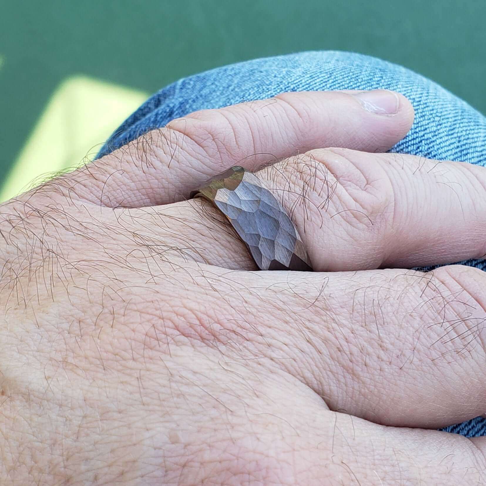 QBAS Brown Tungsten Men's Wedding Ring Hammered