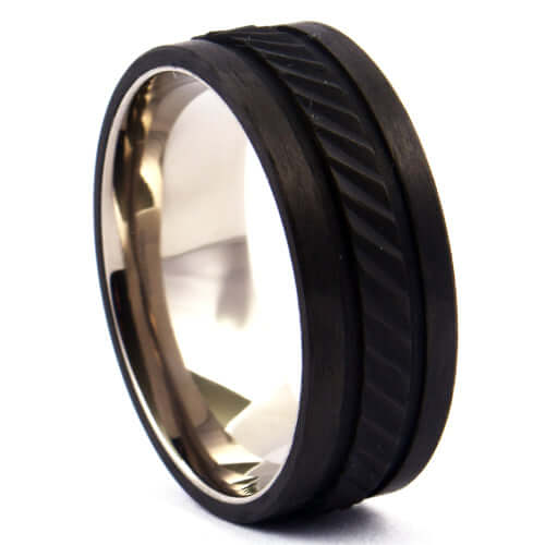 FOXON Forged Carbon Wedding Band Men Gearwheel Design - Gaboni Jewelers