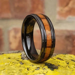 Black Zirconium / Whiskey Barrel Wood Men's Wedding Band - GEFIN