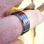 TOGER Mens Tungsten Carbide Ring Cross Grooved & Beveled Shiny
