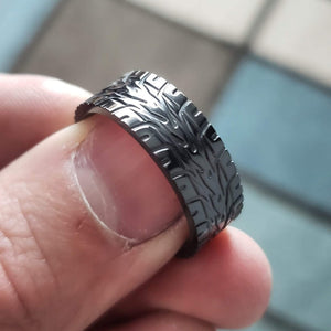Men's Wedding Ring Black Zirconium Supercar Tire Tread -FERRA