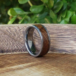 Hammered Tungsten Wedding Band with Whiskey Barrel Wood -JIM