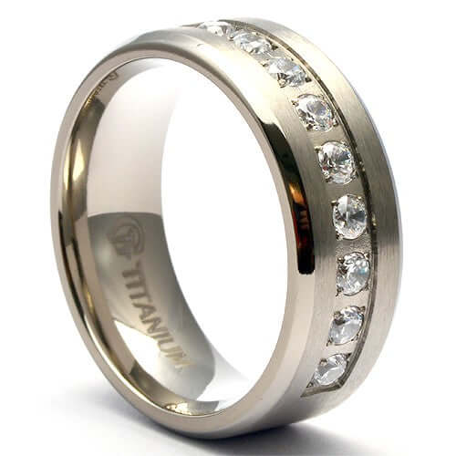 Metal Masters Co. Titanium Men's Wedding Band Engagement Ring with 9 large  Princess Cut Cubic Zirconia Size 6 | Amazon.com