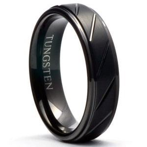 BALLER Black Tungsten Men's Wedding Ring Grooved 6mm - Gaboni Jewelers