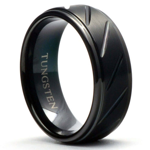 BALLER Black Tungsten Men's Wedding Ring Grooved 8mm - Gaboni Jewelers