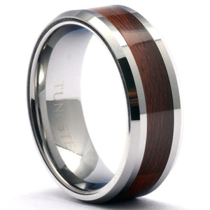 BUFFALO Tungsten Carbide Wood Grain Inlay Wedding Ring - Gaboni Jewelers