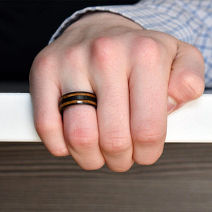 JOHNNIE Men's Tungsten Wedding Band Barrel Wood Black Ring