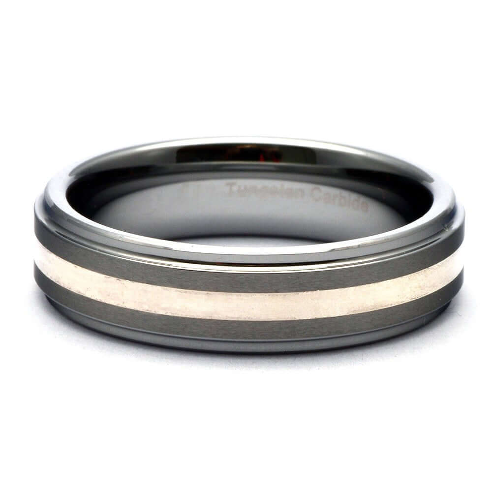 VECTOR Silver Inlaid Tungsten Wedding Band - 6mm - B - Gaboni Jewelers