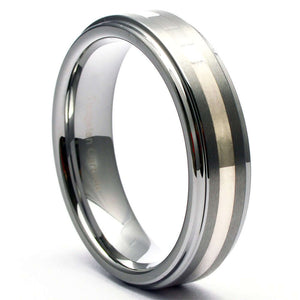 VECTOR Silver Inlaid Tungsten Wedding Band - 6mm - Gaboni Jewelers