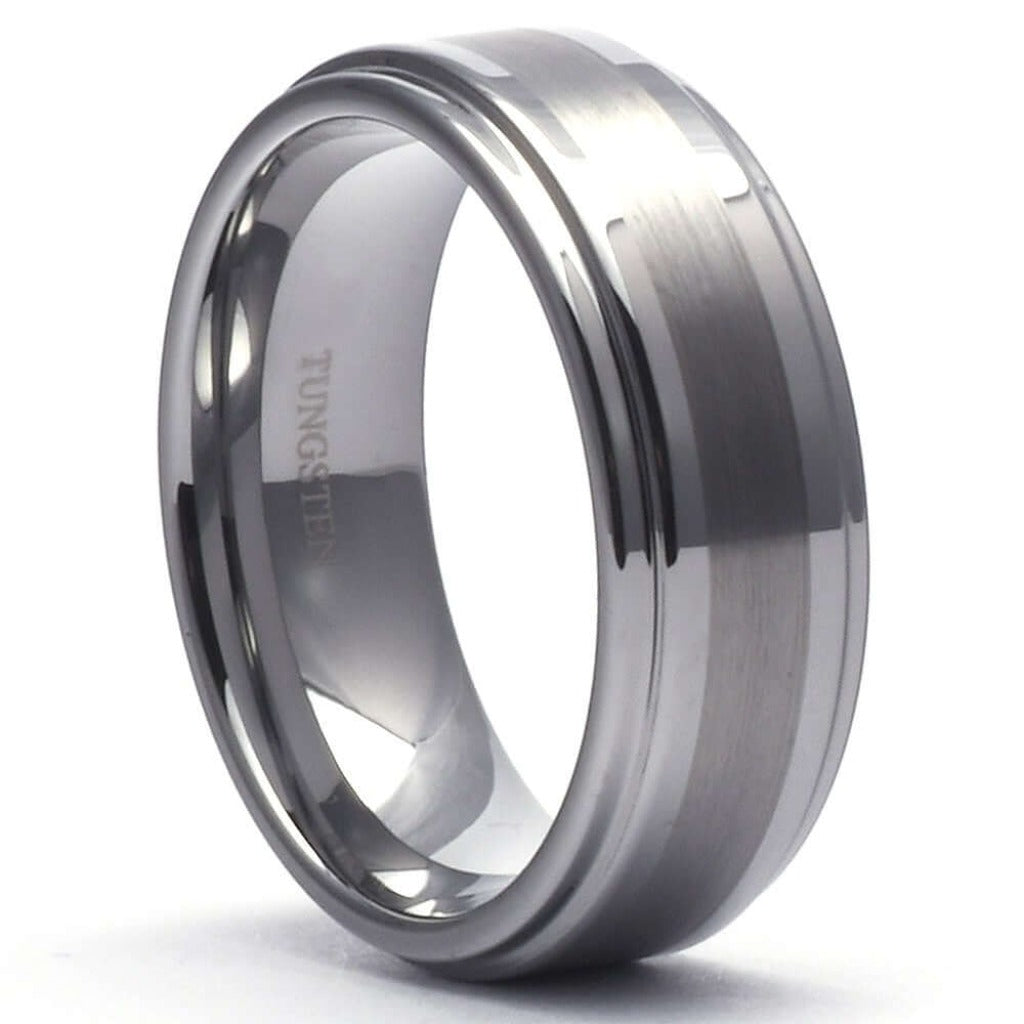 8MM Tungsten Ring Lined with Steps