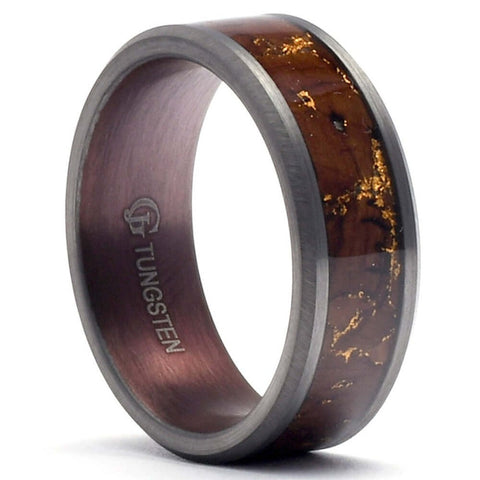 CESAR Wooden Men's Wedding Rings in Tungsten with Gold Veined - Gaboni Jewelers