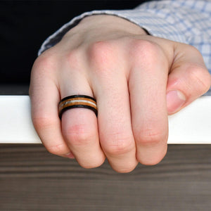 Whiskey Barrel Wedding Band - Hammered Ring for Men -JAMES