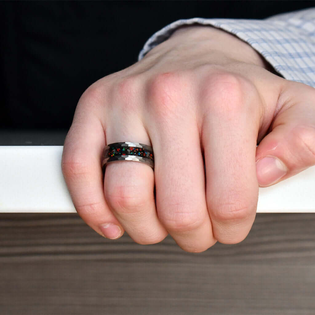 Men's Tungsten Wedding Ring Galaxy Opal - Gaboni Jewelers