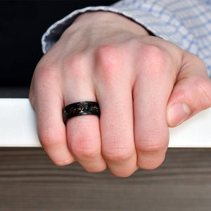 Galaxy Opal Men's Wedding Band Black Tungsten - Gaboni Jewelers