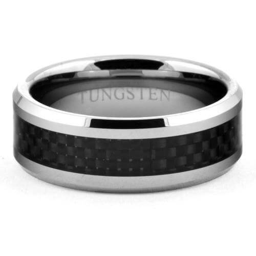 AMAN Tungsten Black Carbon Fiber Inlay Ring - Gaboni Jewelers