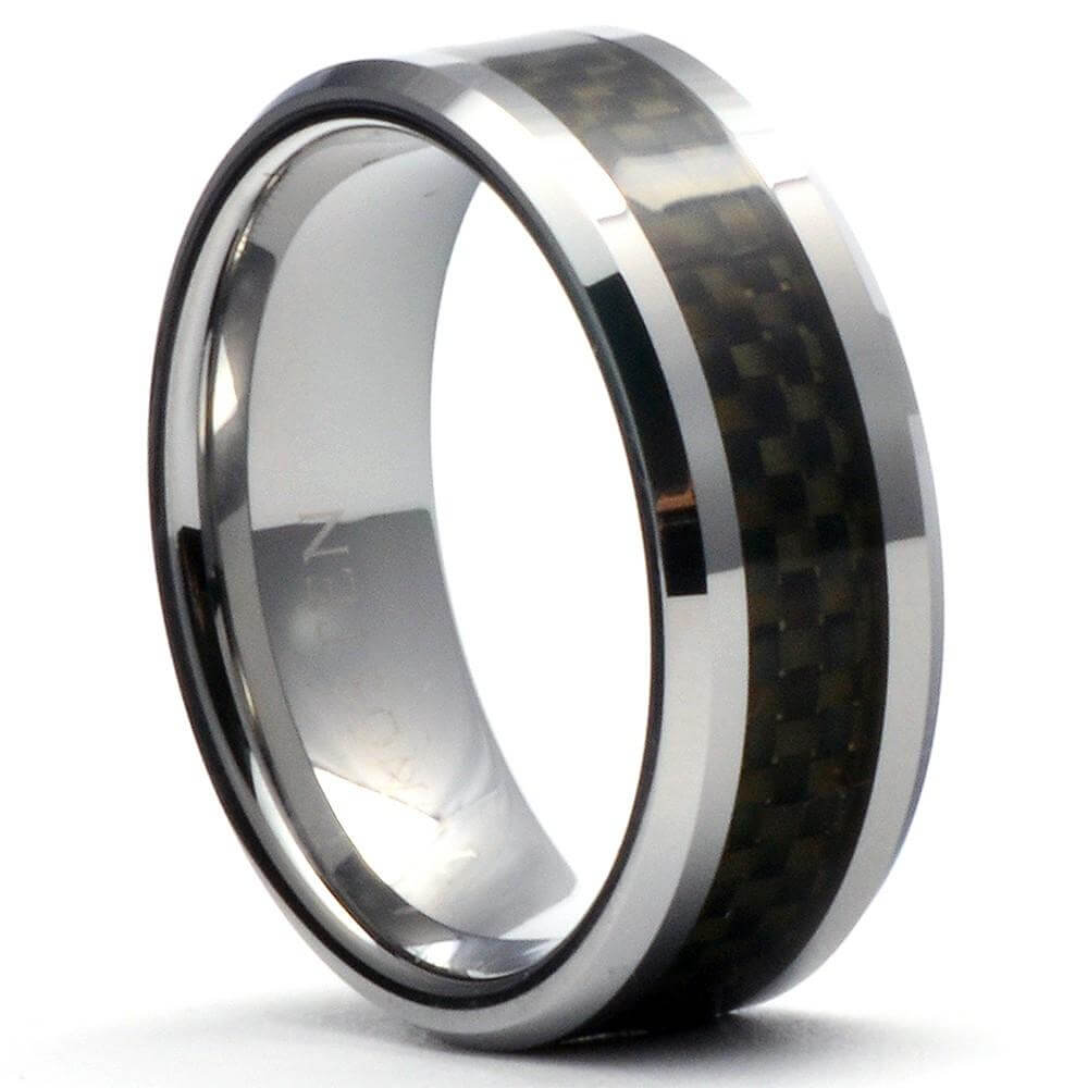 AMAN Tungsten Black Carbon Fiber Inlay Ring - Gaboni Jewelers