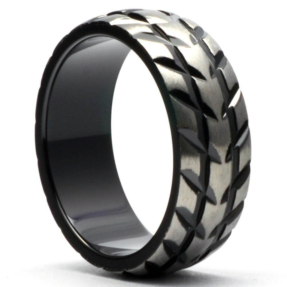 APRILOMAT Men's Wedding Ring Superbike Tire Tread - Gaboni Jewelers