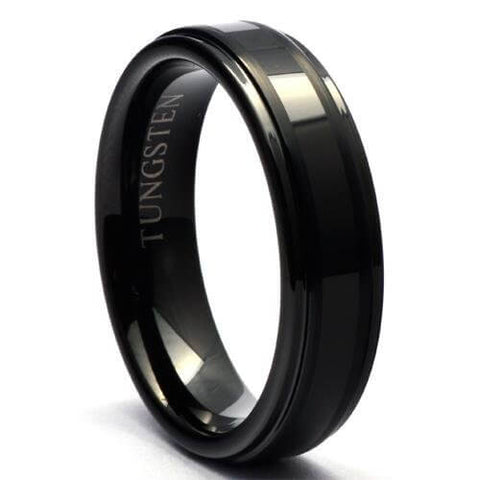BLACER 6mm Black Wedding Band in Tungsten with Steps - Gaboni Jewelers