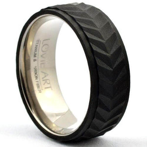 BORET Fashion Men's Wedding Band Step Edges Forged Carbon Ring - Gaboni Jewelers