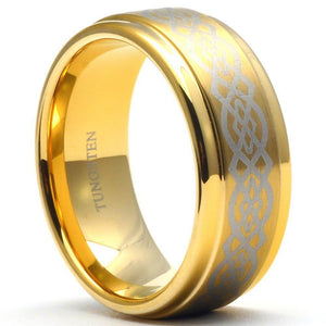 CARER Gold Knot Tungsten Wedding Ring Step Edges - Gaboni Jewelers