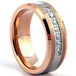 GAMA Rose-Gold Tungsten Wedding Band for Men or Women 7 Stones - Gaboni Jewelers